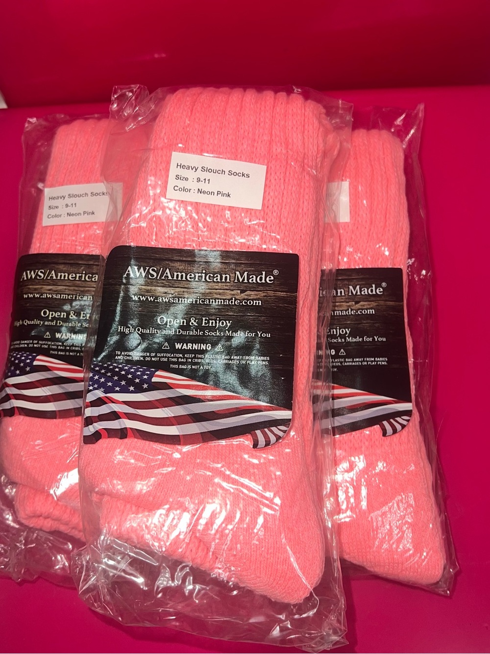 Neon Pink Heavy Slouch Socks - 3 Pairs